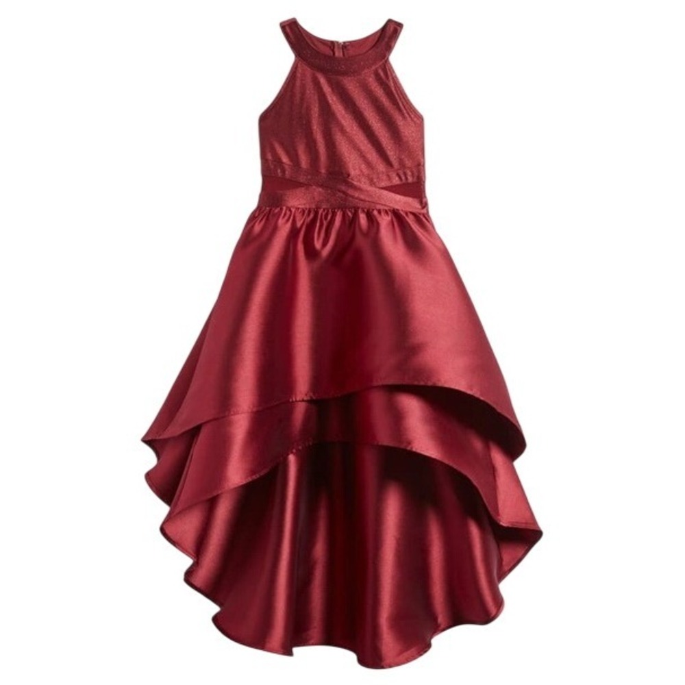 Love‎ Nickie Lew Girls Mikado Burgundy Tiered High-low Sleeveless Party Dress 7